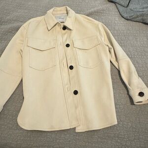 Bershka Button Down Shirt Jacket, Ivory, Size S